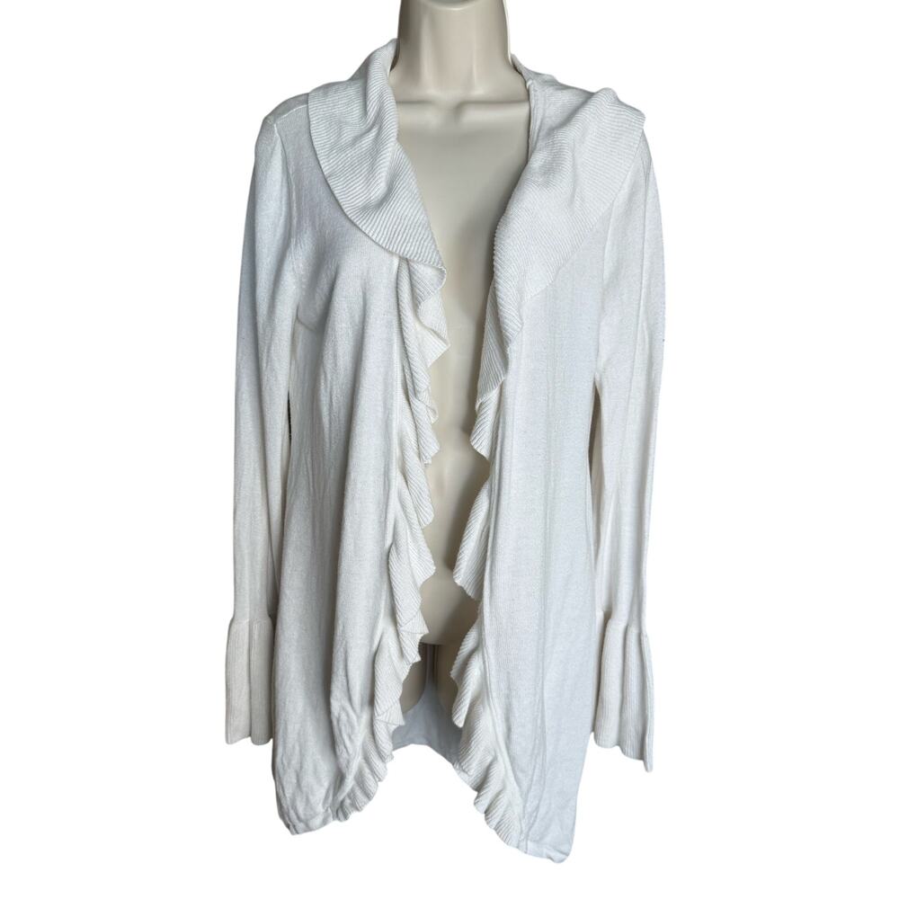 White House Black Market Cream Ruffle Cardigan L